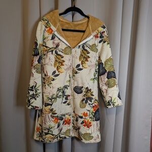 Shein Curve Zip-UP Leaf Print Fur Lined Hoodie Jacket - Size XL